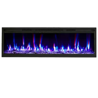68" Electric Fireplace Heater Wall Mounted/ Recessed with Remote Control, 750W/1500W with Timer