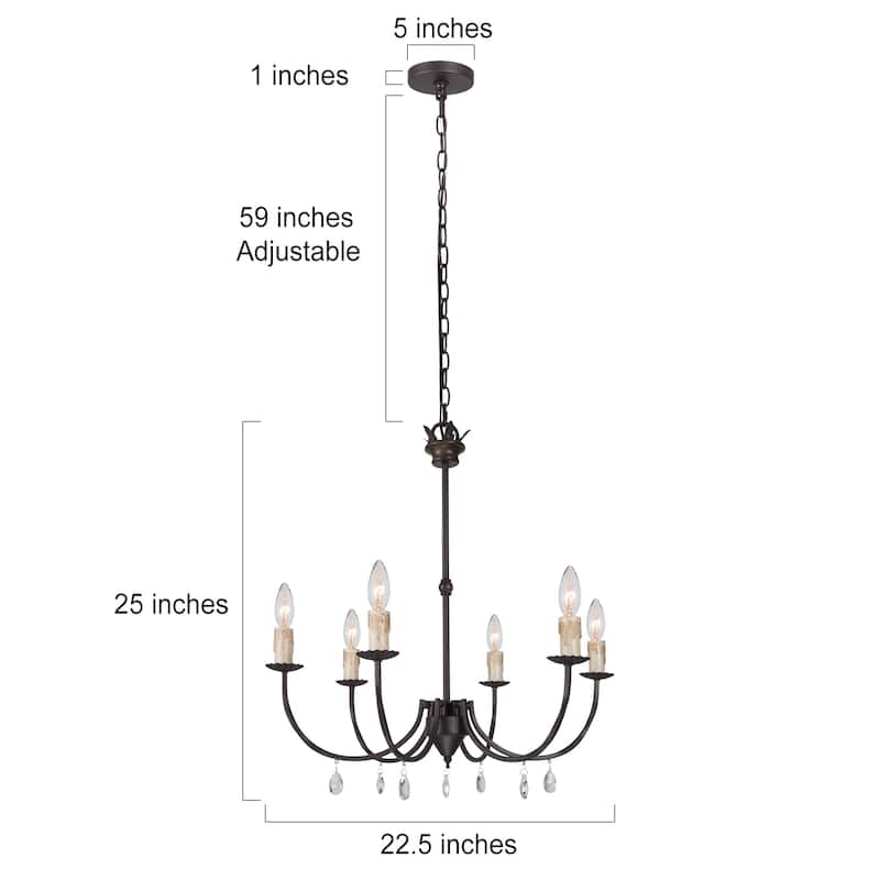 Transitional Mid-century Modern 6-light French Chandelier Crystal Pendant - D 22.4" x H 22.8"