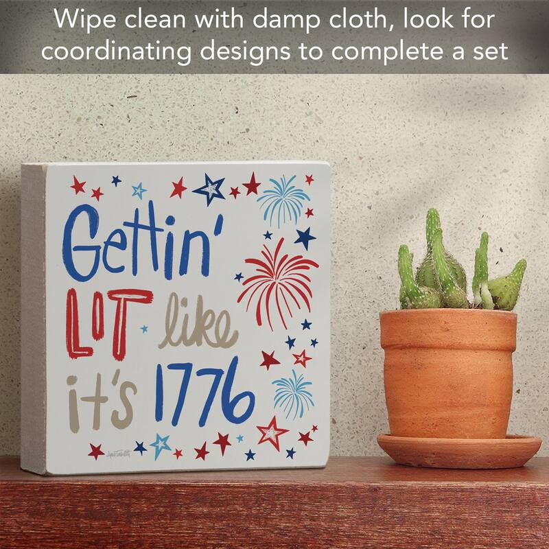 Gettin Lit Artistic Freestanding Solid Wood Block Sign Made in the USA 3.75” Square Decorative Accent for Home or Office - Multi