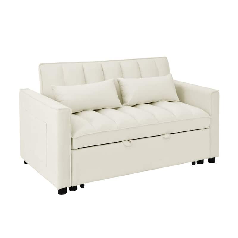 Modern Velvet Loveseat Sofa Couch Pull Out Bed,3 in One Convertible
