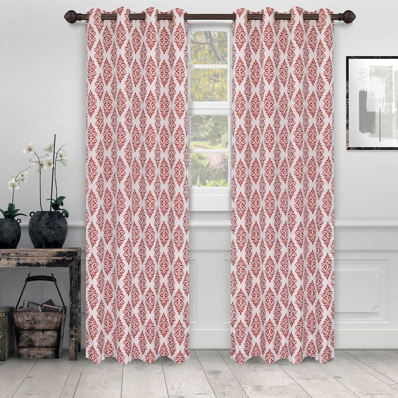 Superior Venetian Damask Jacquard Embroidered Washable Curtains, Set of 2