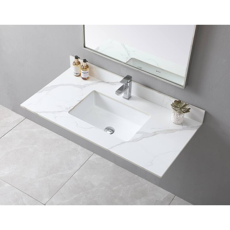 31 in./ 37 in./ 43 in. Carrara Gold Engineered Stone Bathroom Vanity Top with Ceramic Sink