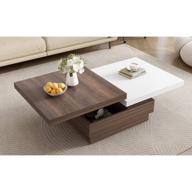 35.4" Modern Coffee Table with Rotatable Top and 1 Hidden Storage Space