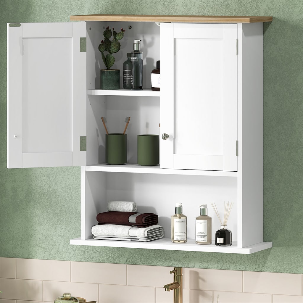 Wood Bathroom Wall Cabinet with 2 Doors and Adjustable Shelf