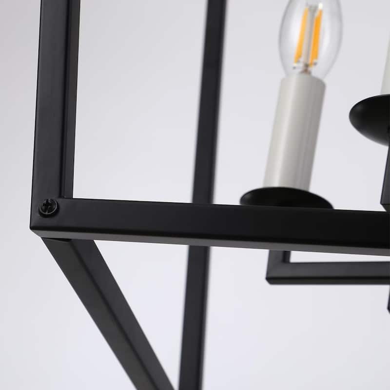 Large Open Cage Black Geometric Double Lantern Ceiling Lamp Chandelier