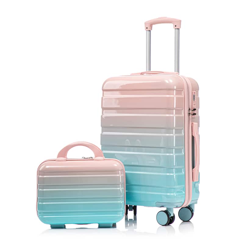 14In 20In 2 pcs in PC Spinner Wheel Luggage, Carry on Suitcase, With Gradient Color and Combination Lock - Blue+Pink