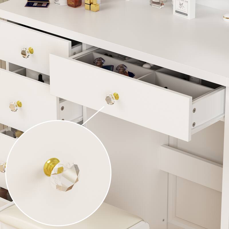 31.5'' W Makeup Vanity Set with Stool and Mirror LED Light Dressr
