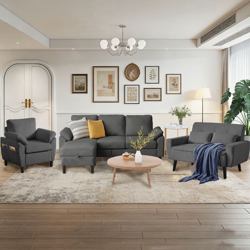 4-Piece Living Room Sectional Sofa Set with Loveseat and Chair