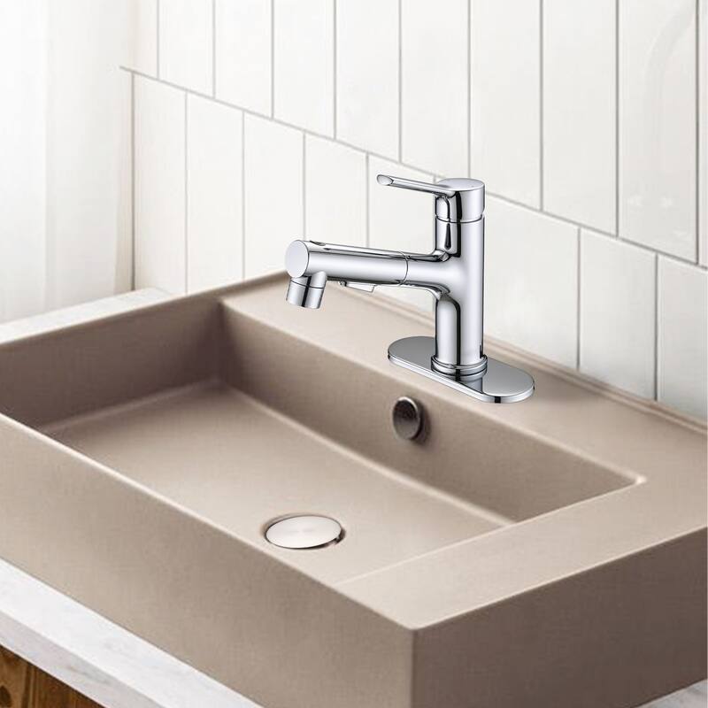 Topcraft Single Handle Pull-Out Bathroom Faucet with Pop-Up Drainer