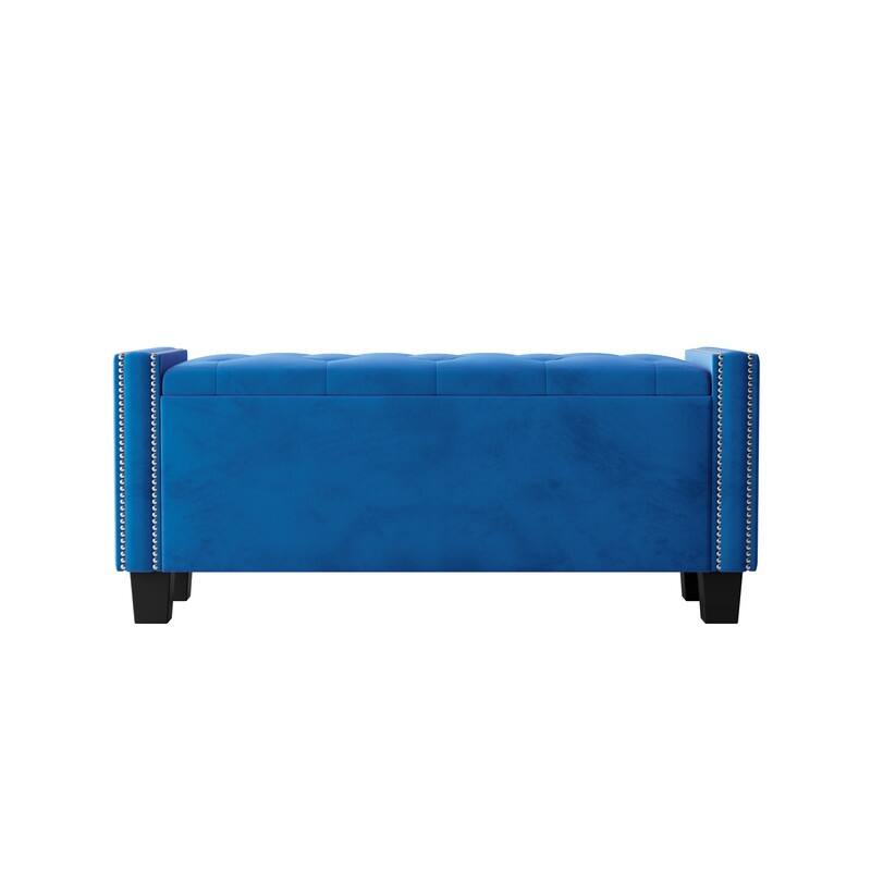 Modern Velvet Upholstered Storage Bench for Bedroom,Ottoman End of Bed Bench with Rivet Design