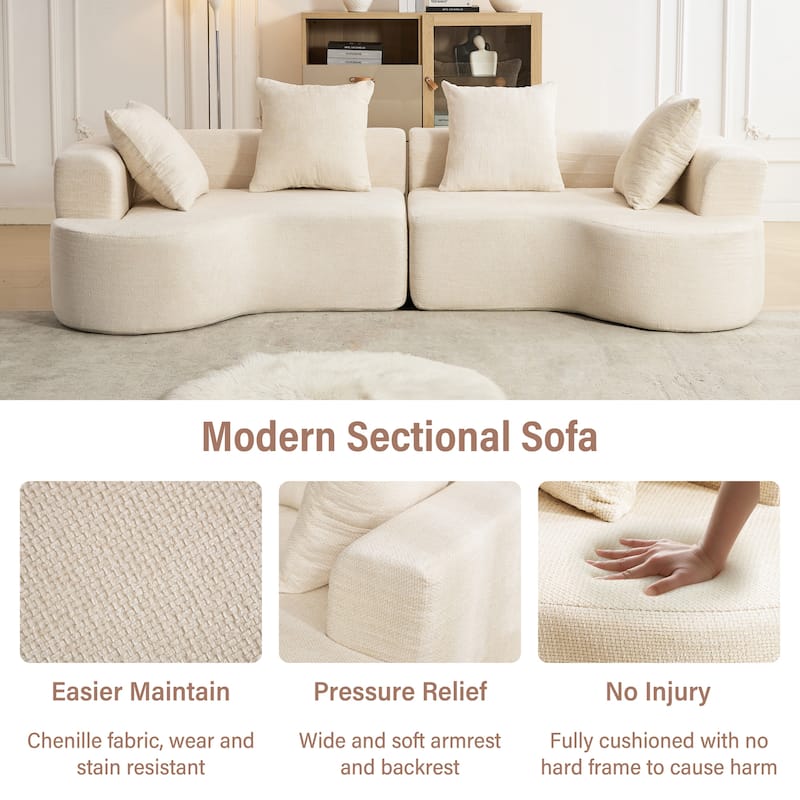 XINMICS 106.3'' Modern Modular Sectional Sofa, 4 Seater U-Shaped Compression Couch with 4 Throw Pillows, No Assembly Required