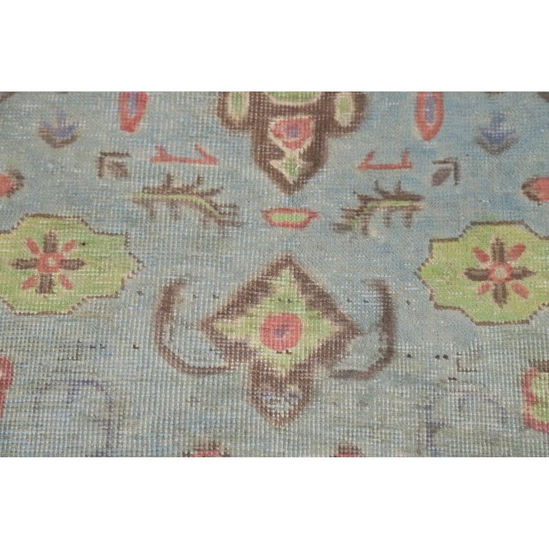 Light Blue Geometric Tabriz Persian Vintage Rug Handmade Wool Carpet - 7'10" x 10'9"
