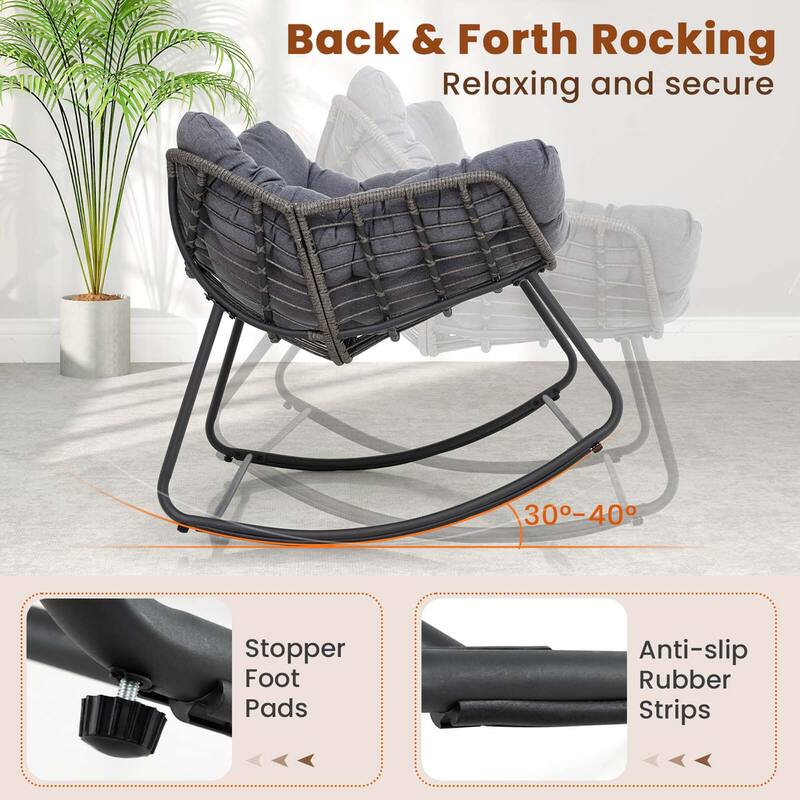 Costway 1/2 PCS Outdoor Rocking Chair Oversized Patio PE Wicker Egg