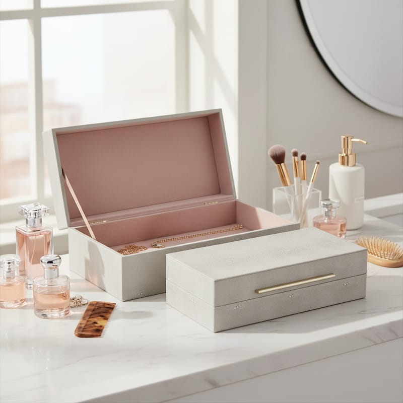 Decorative Rectangle Storage Boxes with Lid (Set of 2) - Gray, 12" - 14" - 14.0"