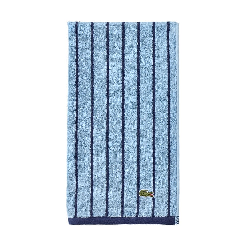 Lacoste Centre Mark Cotton Jacquard Stripe Bath Towel Hand Towel and Wash Cloth - Blue - Hand Towel