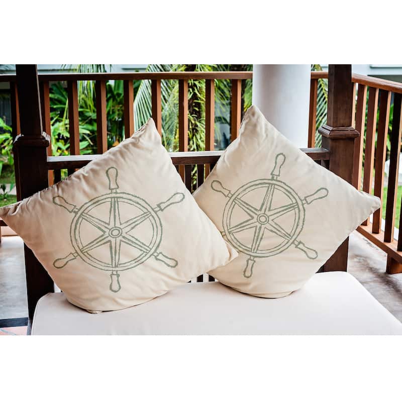 Large Ship Wheel Nautical Indoor/Outdoor Throw Pillow