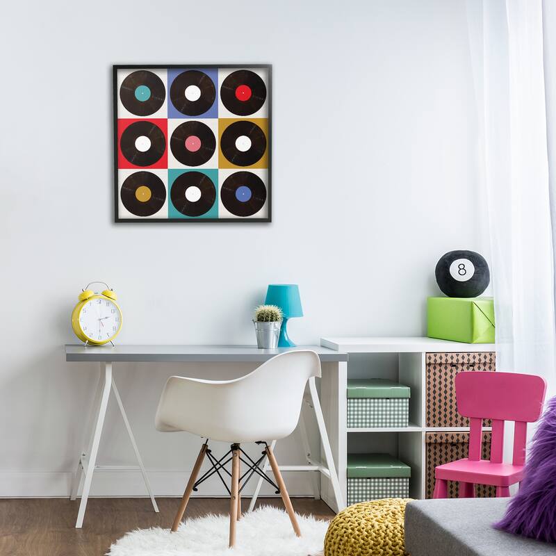 Stupell Geometric Music Records Framed Giclee Art Design By Katrina Craven
