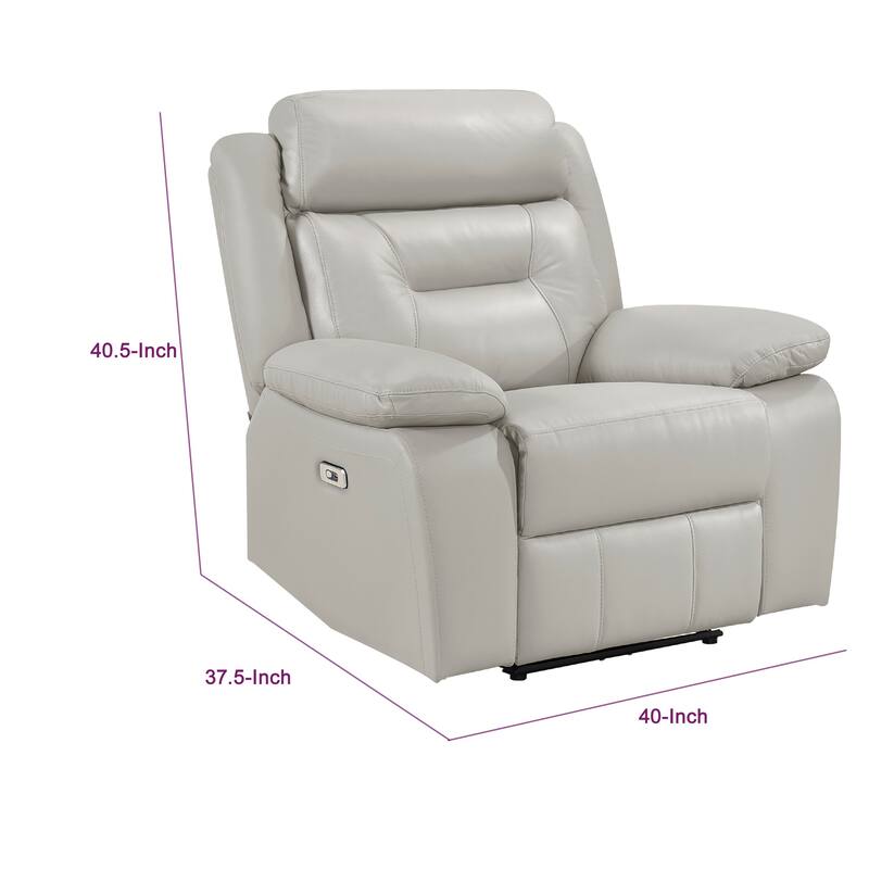 Conia Power Reclining Chair, Light Gray Silver Leather, USB Port