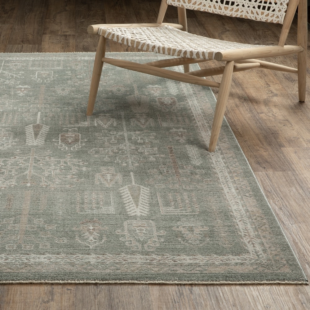 Kellan Vintage Nomadic Green/ Beige Area Rug