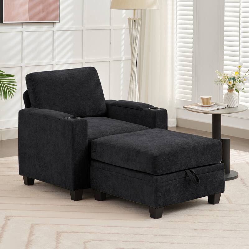 Chenille Sectional Sofa, Hidden Storage & Modular Design