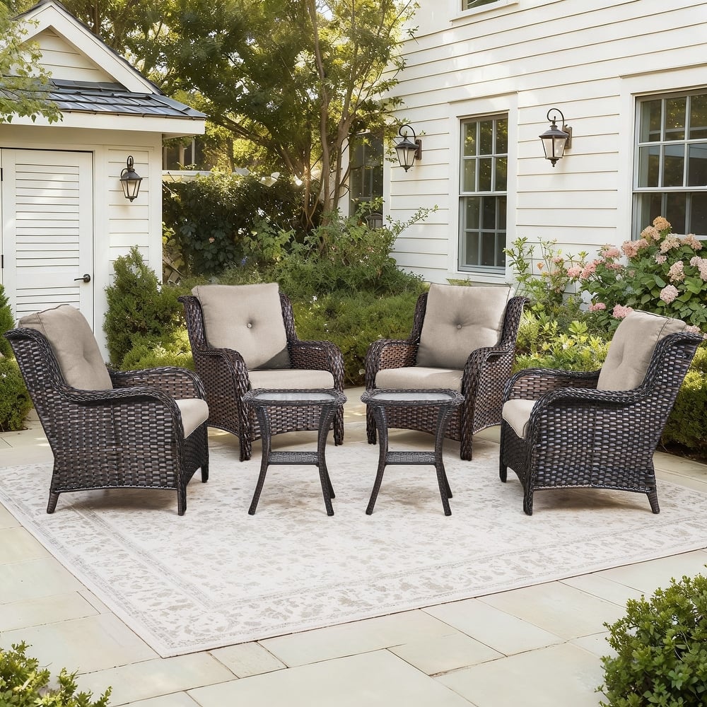 Gymojoy 6-Piece Outdoor Wicker Patio Set - 4 Chairs & 2 Side Tables, All-Weather for Deck, Garden, Pool