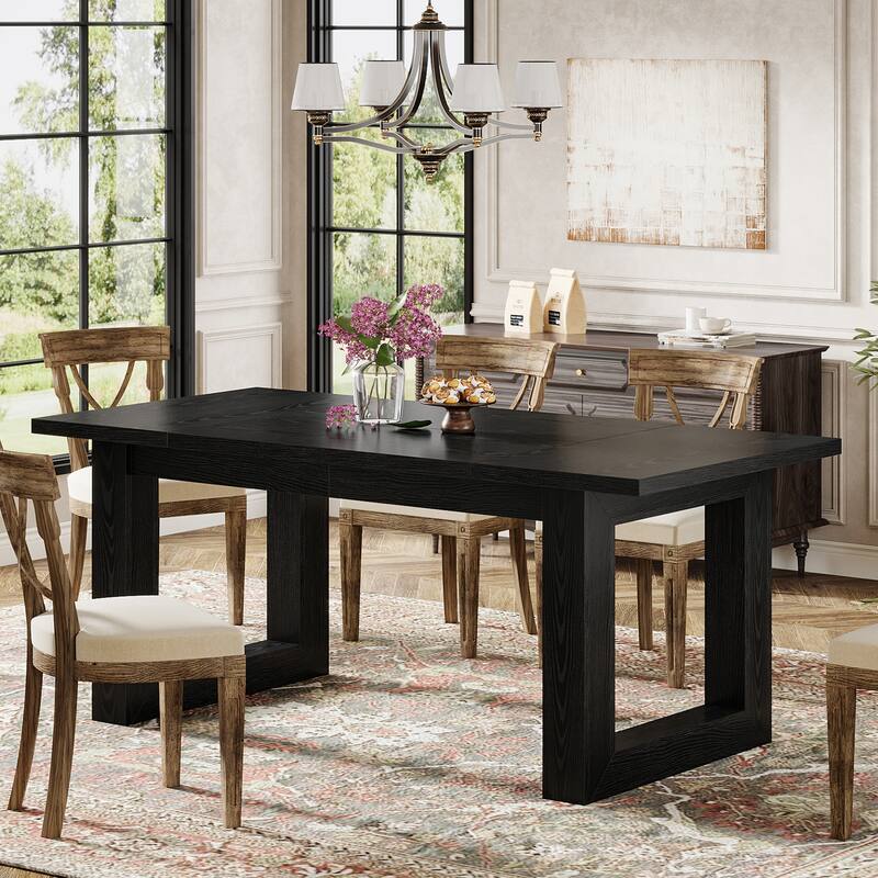Farmhouse Dining Table for 4-6 People, 63-Inch Wood Kitchen Table