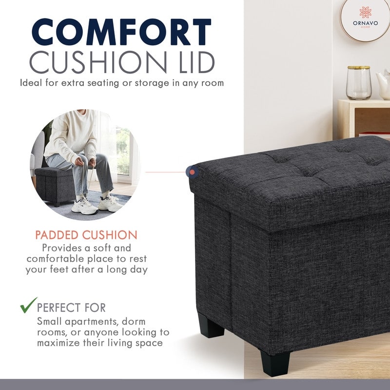 Ornavo Home Collapsible Rectangle Small Storage Ottoman with Legs - 12" x 16" x 12"