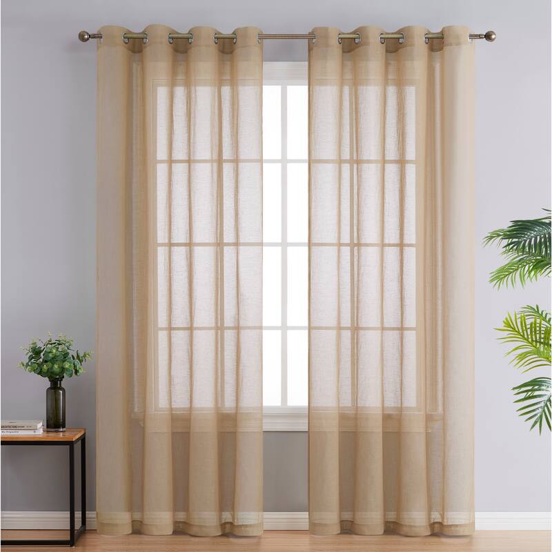 HLC.me Sierra Burlap Flax Linen Semi Sheer Light Filtering Transparent Window Grommet Thick Curtains Panels - Set of 2