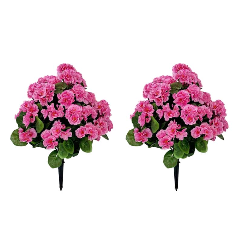 2PCS Artificial Begonias Bush with Ground Spike for Outdoor Indoor Front Porch Garden - 19.7 inch - Pink
