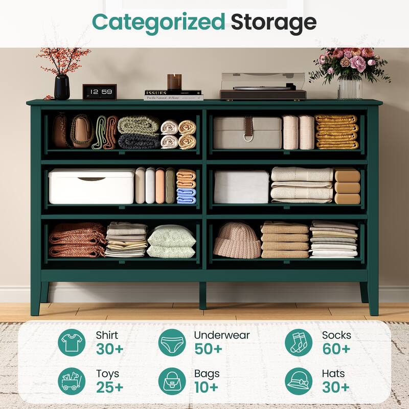 6 Drawer Dresser Fluted Modern with 5 Colors Available | High Weight Capacity Wood Dresser for Bedroom