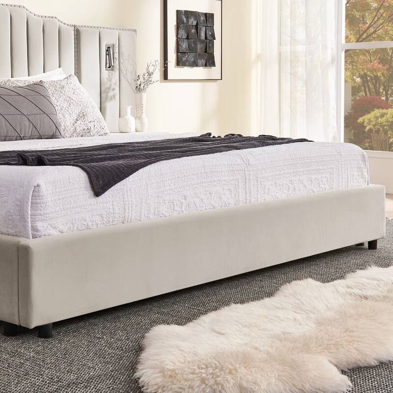 King Size Upholstered Bed Frame with Velvet Fabric
