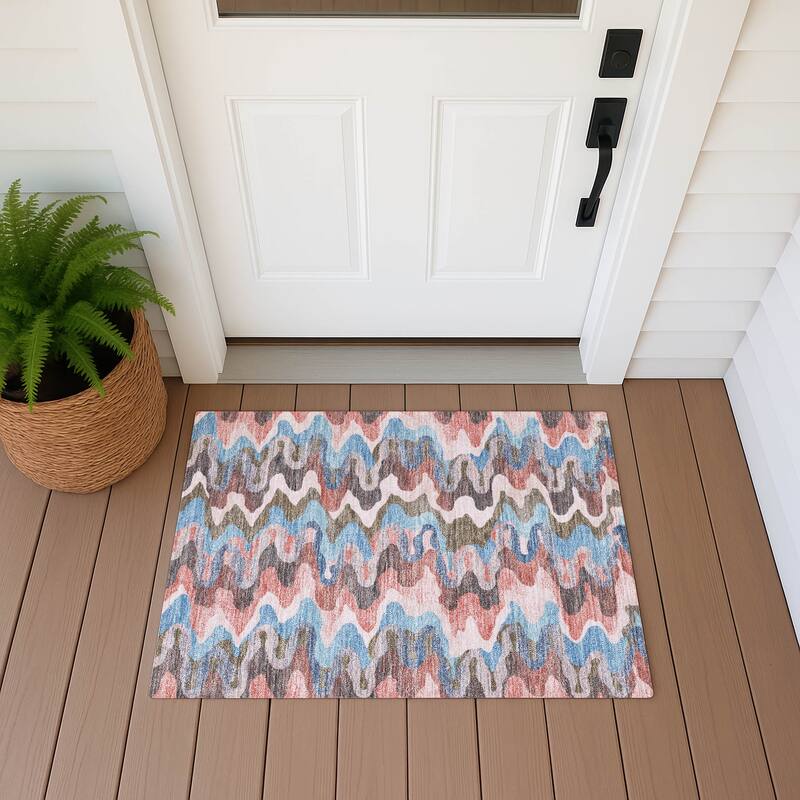 Machine Washable Indoor/ Outdoor Modern Mason Chantille Rug - Pink - 1'8" x 2'6"