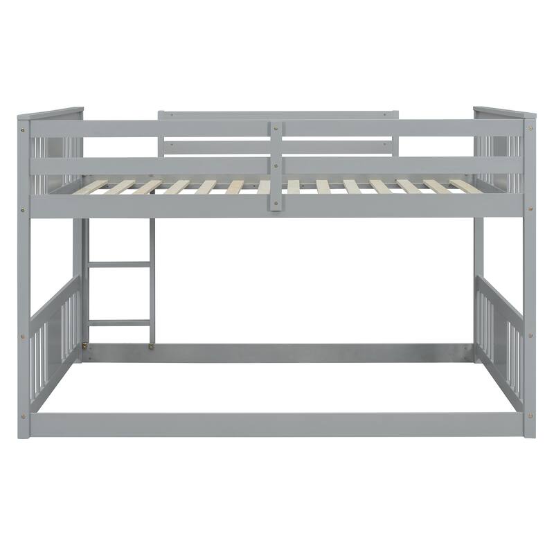 Wood Frame Bed Full Over Full Bunk Bed wLadder, Full-length Guardrail