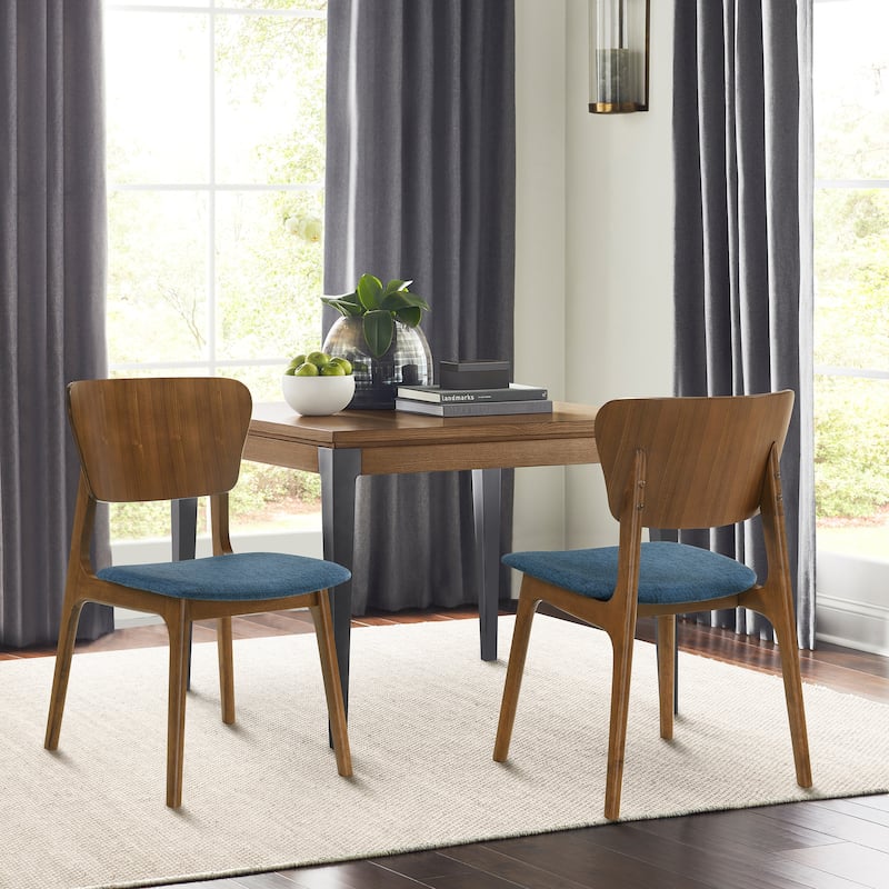 Kalia Mid-Century Modern Upholstered Wood Dining Chairs - Set of 2