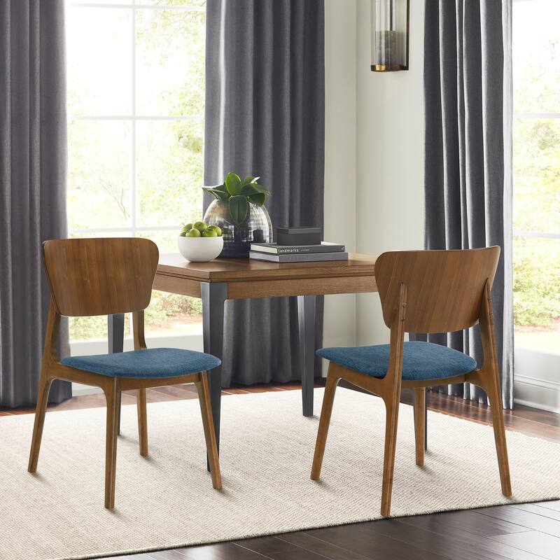 Kalia Mid-Century Modern Upholstered Wood Dining Chairs - Set of 2 - Blue
