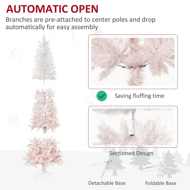 6ft Slim Pencil Christmas Tree, Pink and White Gradient, Realistic Branches & Sturdy Steel Base