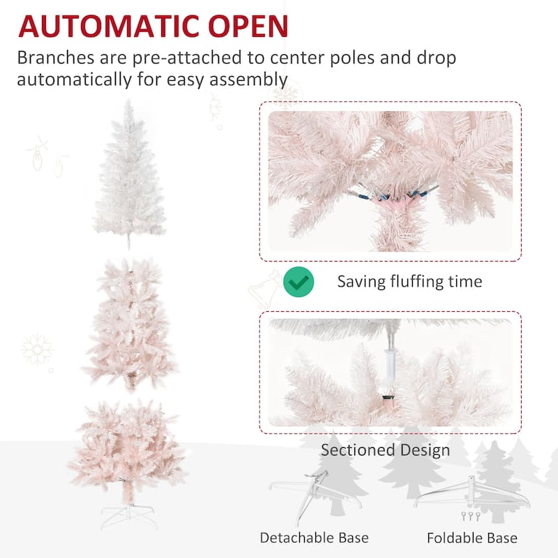 HOMCOM Unlit Pencil Fir Tree - Realistic Branches, Steel Base, Pink & White