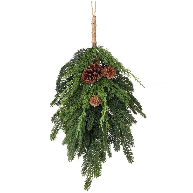 Cedar and Spruce Cone Teardrop Artificial Christmas Swag, 24-Inch, Unlit