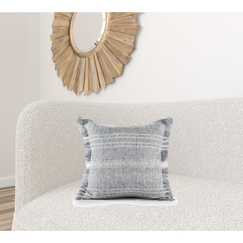 HomeRoots 20" X 20" Denim Blue And Ivory Polyester Striped Zippered Pillow