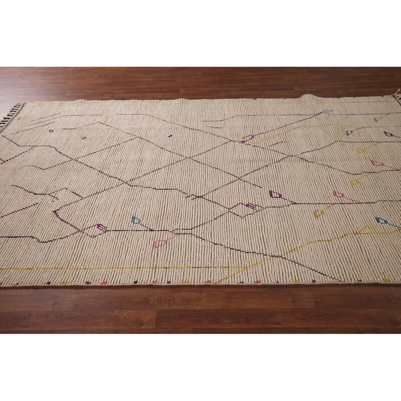 All-Over Striped Ivory Moroccan Area Rug Handmade Wool Carpet - 6'1"x 10'1"