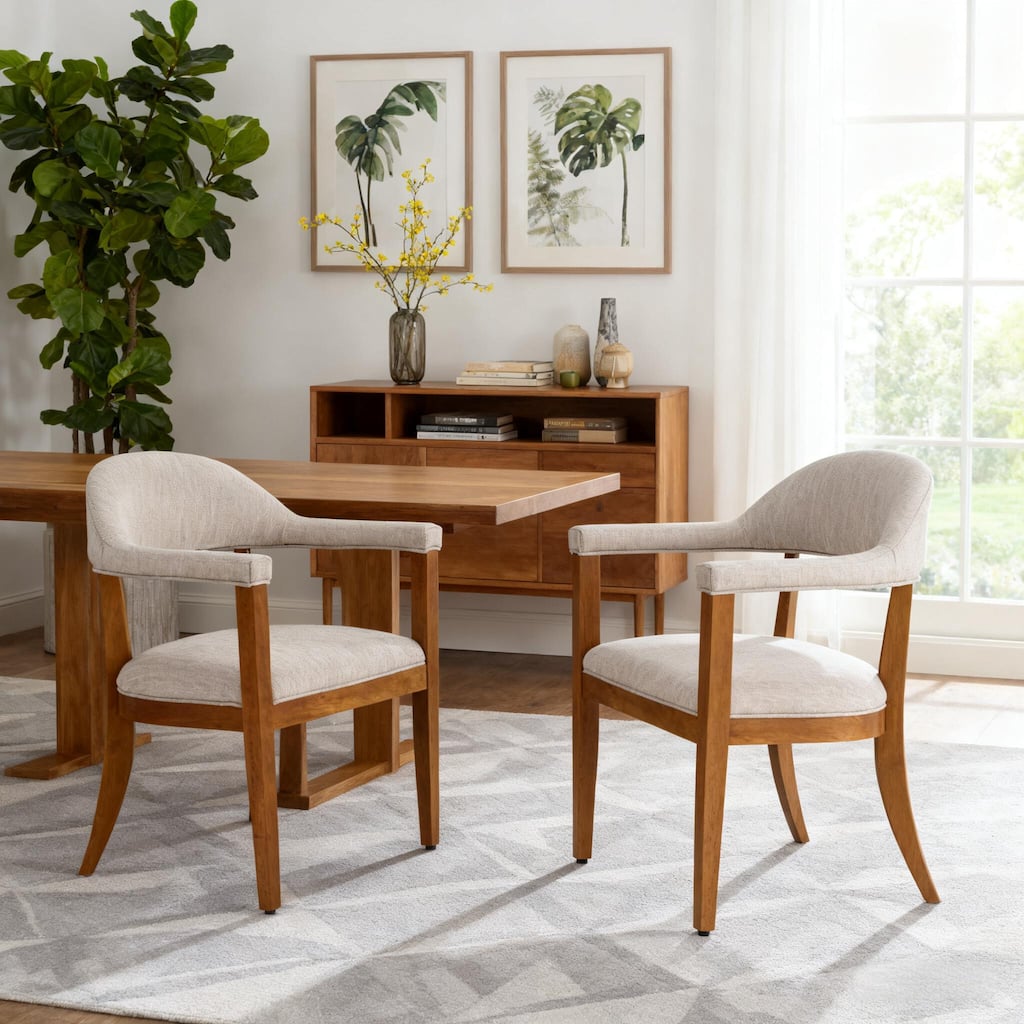 Christopher Knight Home - Upholstered Dining Arm Chair Set with High-Density Foam Padded Cushion & Curved Backrest - 23.62"W