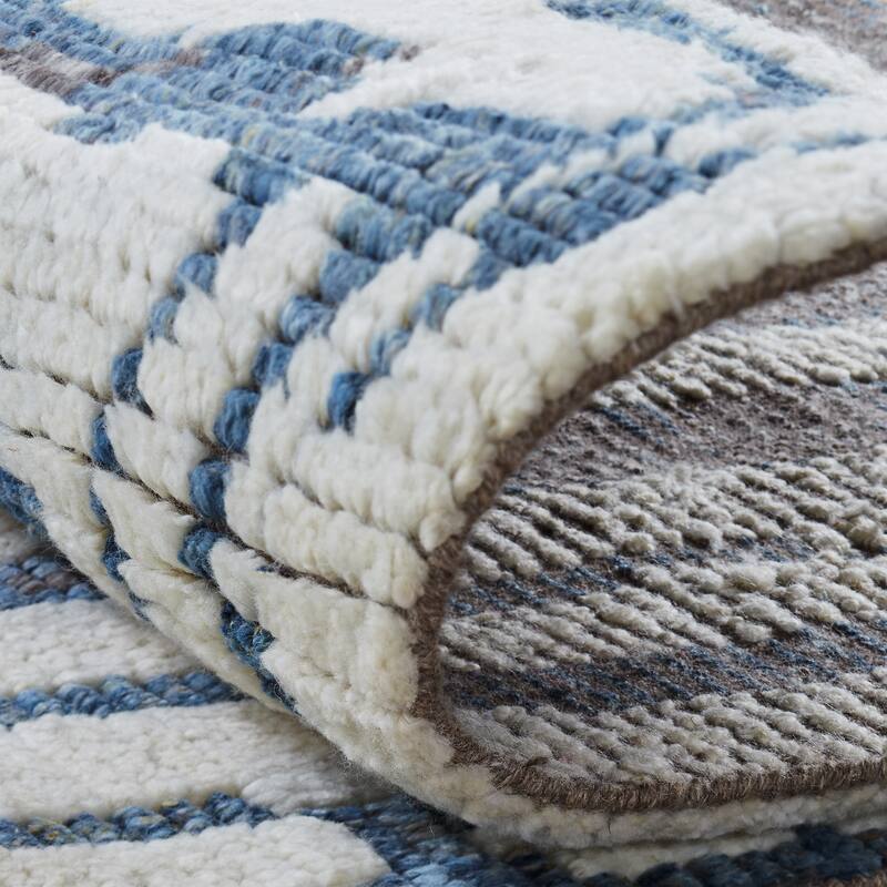 Abstract Geometric Shag Blue/Grey Area Rug