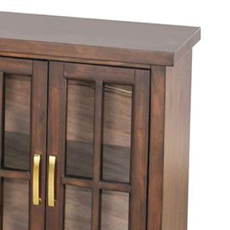 Zeka TV Media Console, 98 Inch w 2 Glass Cabinets, Dark Brown Mahogany