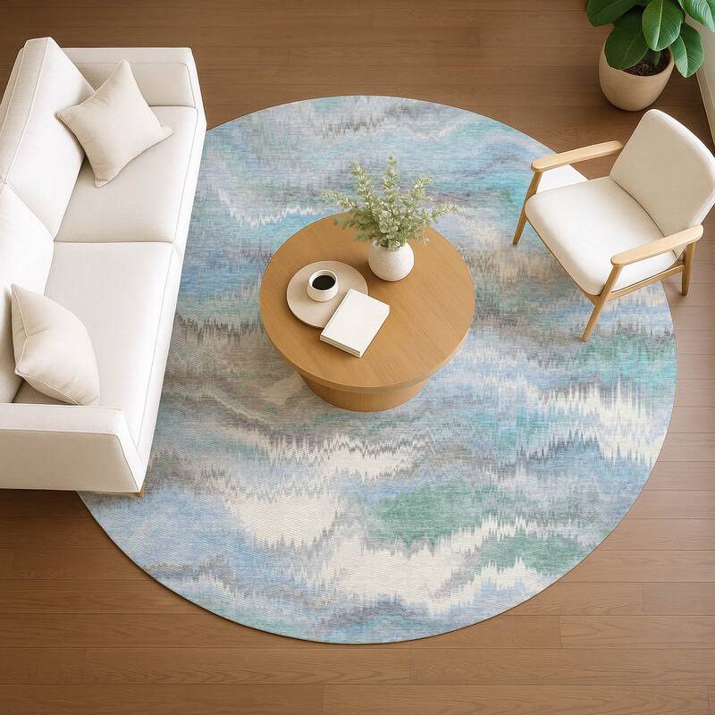 Machine Washable Indoor/ Outdoor Abstract Watercolor Chantille Rug