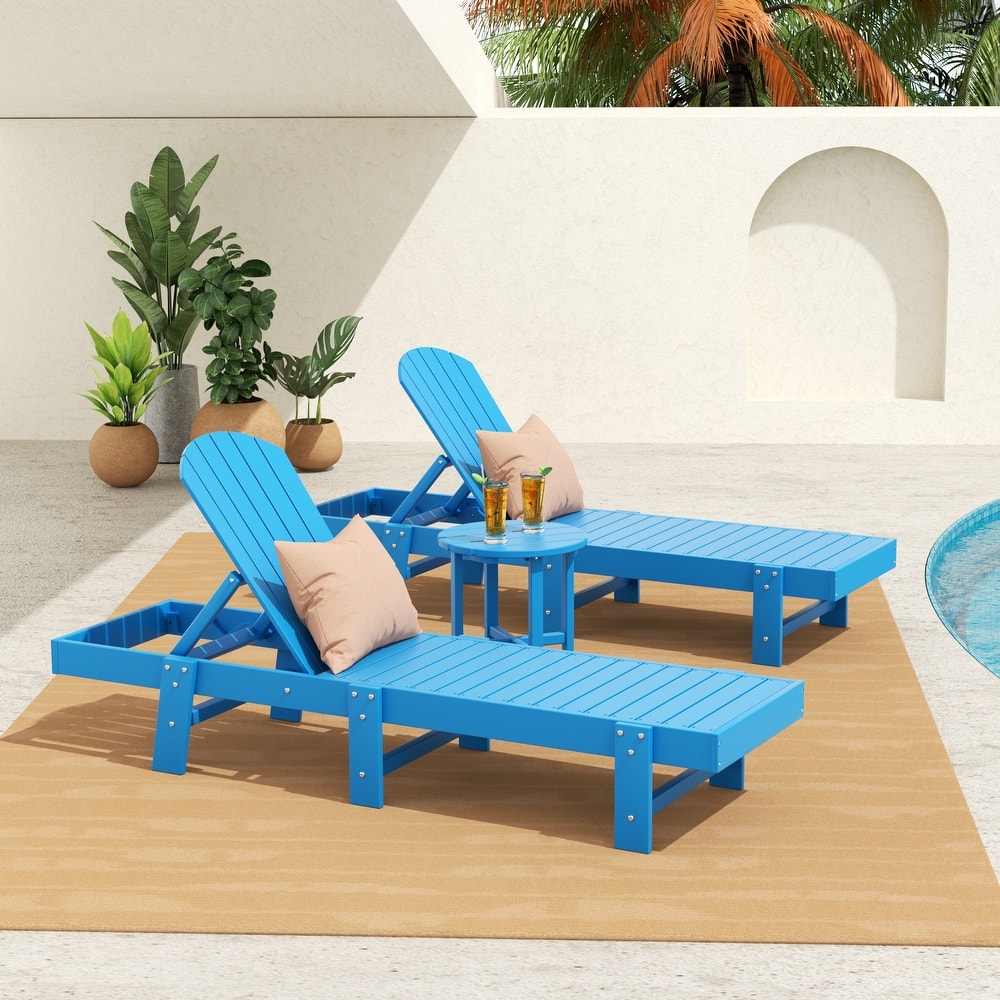 Altura Armless Poly Eco-Friendly All Weather Reclining Chaise Lounge with Side Table Set (3-Piece Set)