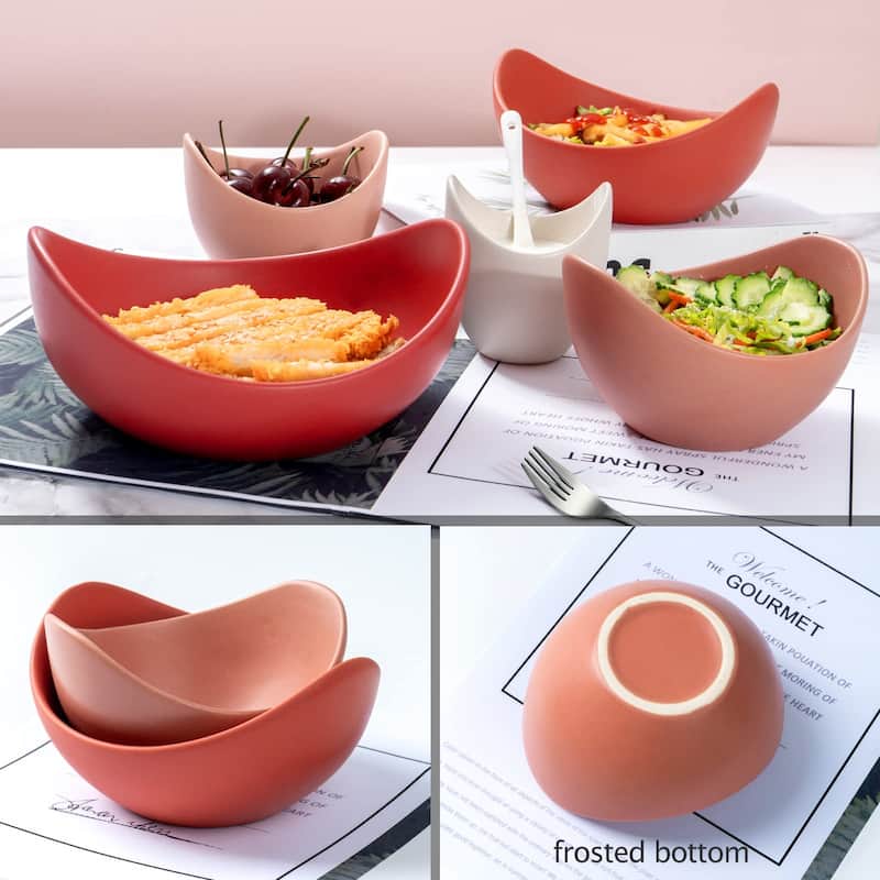Salad Bowls, 5 Packs Serving Bowls,Lotus Shaped Pasta Bowls, Dishwasher & Microwave Safe, Unique Angled Ceramic Bowls for