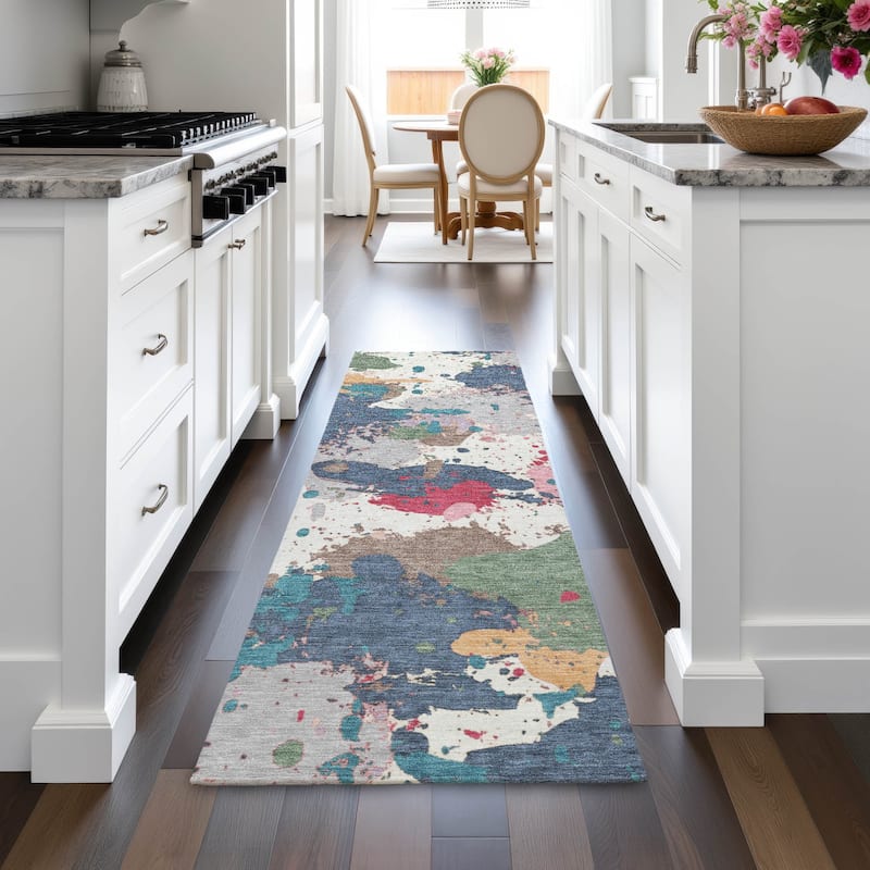 Machine Washable Indoor/Outdoor Modern Splatter Chantille Rug