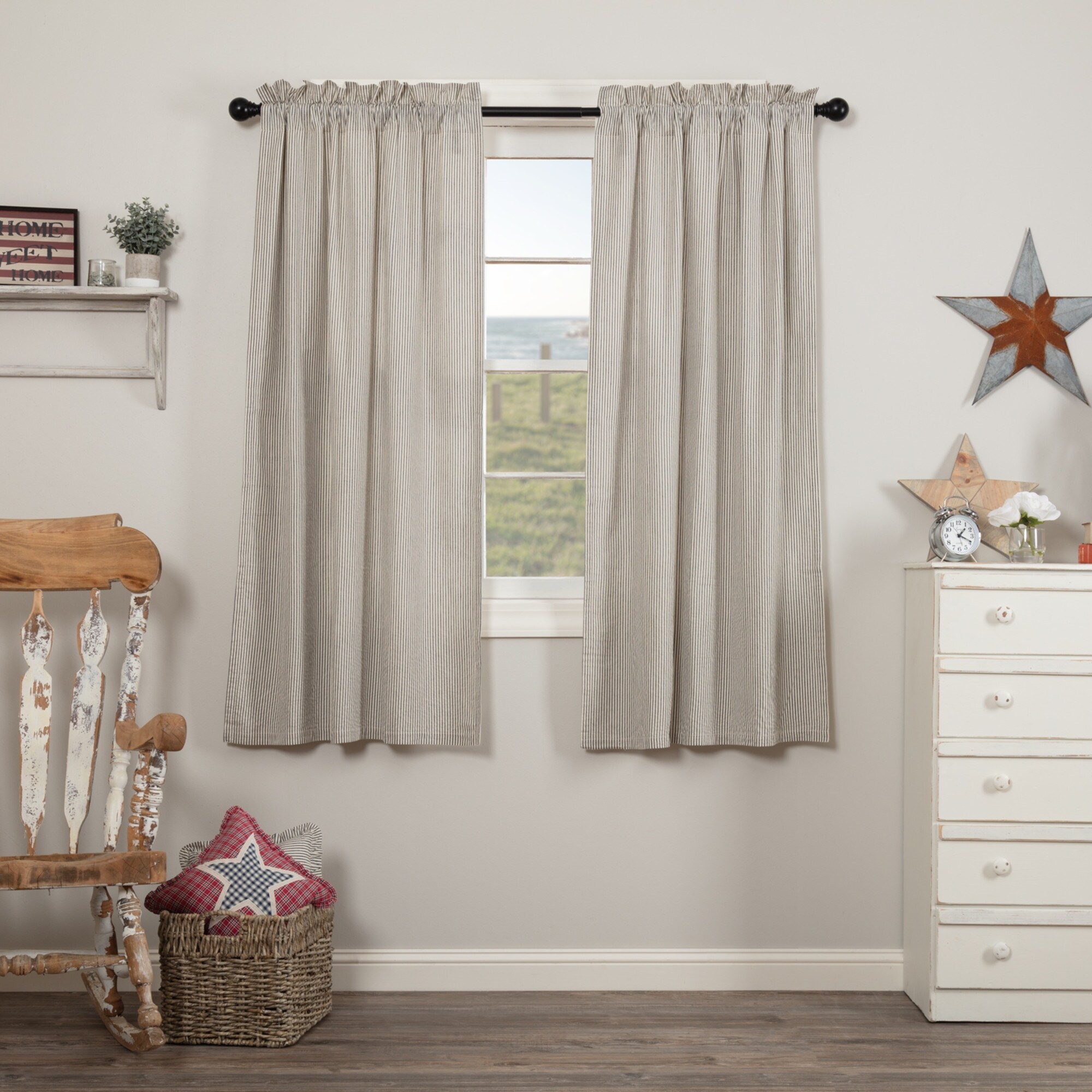 Shop Hatteras Seersucker Blue Ticking Stripe Short Panel Set Of 2