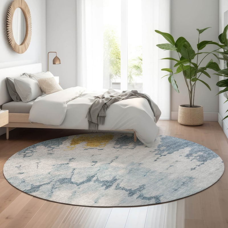 Premium Washable Super Soft Modern Spiral Mayfield Rug - Blue - 8' x 8' - Round