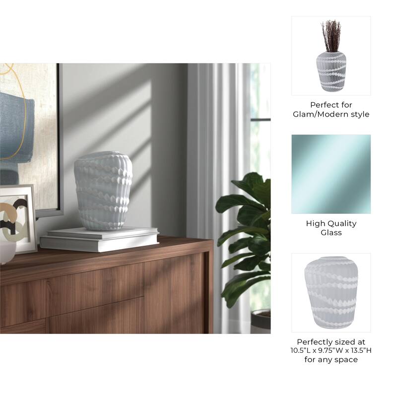 Glass Vase Carved Vertical Strips Pattern Finish Centerpiece Tabletop